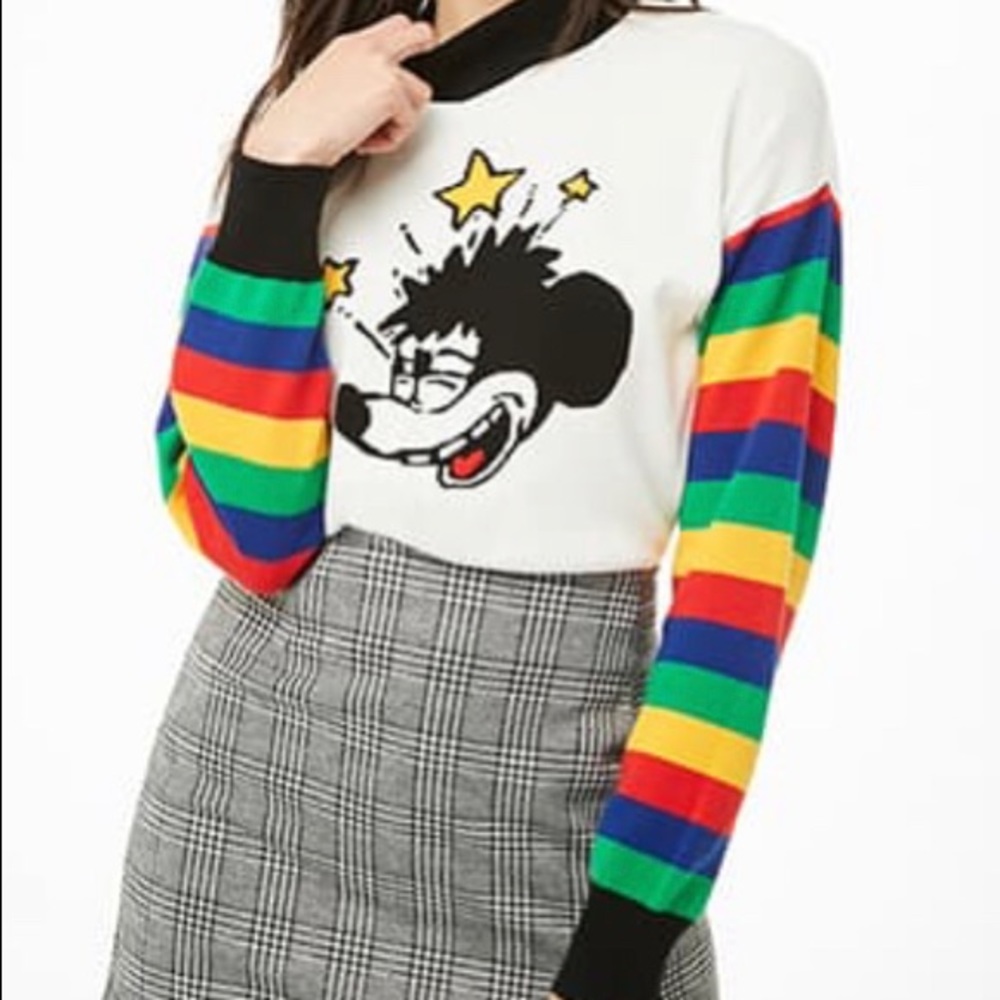 Mikey Mouse Graphic striped sleeve sweater